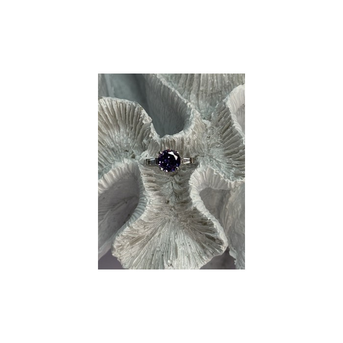 925 Sterling Silver Purple & White Spinel Ring Size 6.5