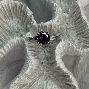 925 Sterling Silver Purple & White Spinel Ring Size 6.5
