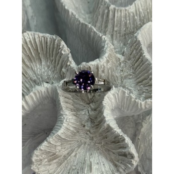 925 Sterling Silver Purple & White Spinel Ring Size 6.5