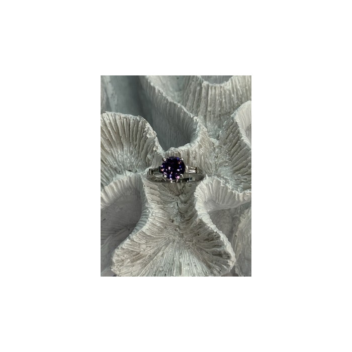 925 Sterling Silver Purple & White Spinel Ring Size 6.5