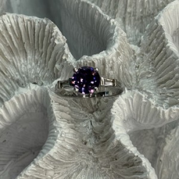 925 Sterling Silver Purple & White Spinel Ring Size 6.5