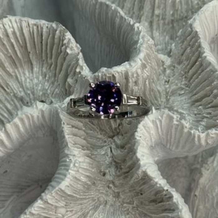 925 Sterling Silver Purple & White Spinel Ring Size 6.5