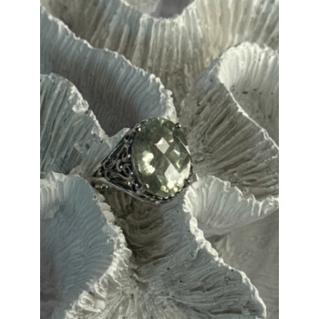 925 Sterling Silver Pale Green Amethyst Ring Size 7