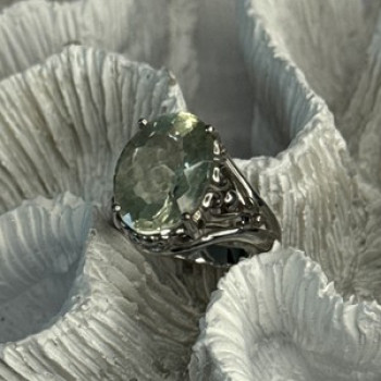 925 Sterling Silver Pale Green Amethyst Ring Size 7