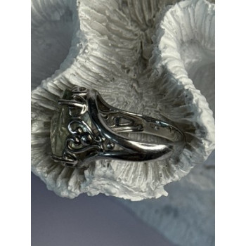 925 Sterling Silver Pale Green Amethyst Ring Size 7
