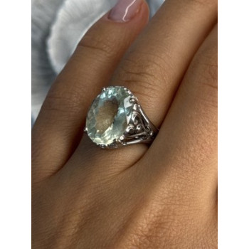 925 Sterling Silver Pale Green Amethyst Ring Size 7