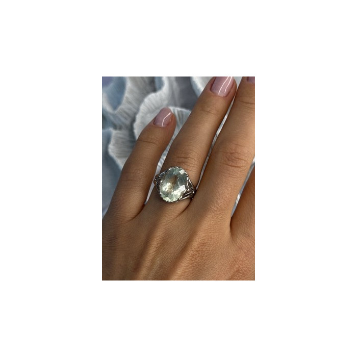 925 Sterling Silver Pale Green Amethyst Ring Size 7