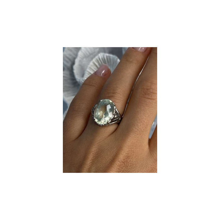 925 Sterling Silver Pale Green Amethyst Ring Size 7