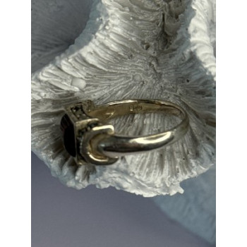 925 Sterling Silver Amber & Marcasite Ring Size 6.5