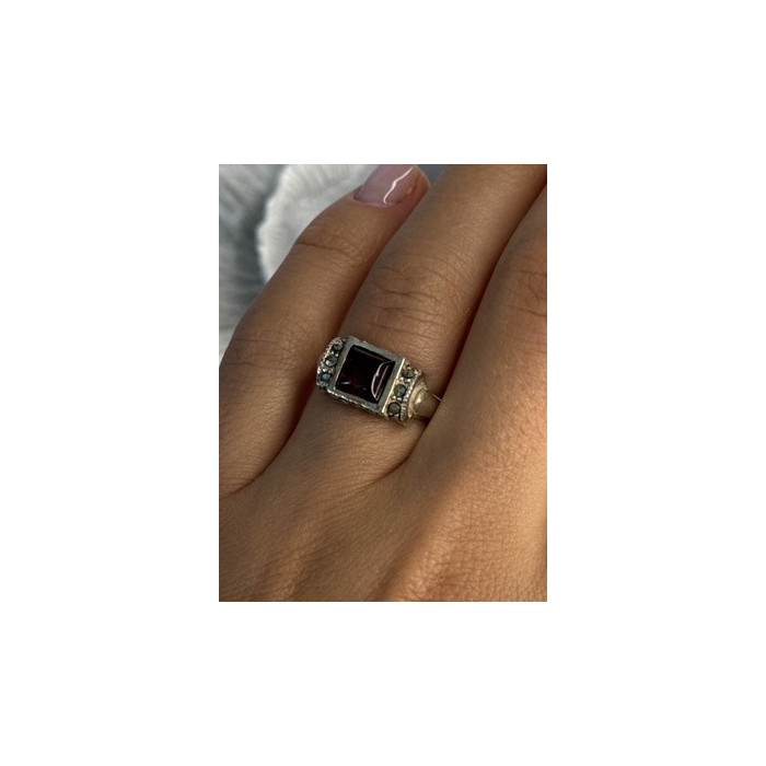 925 Sterling Silver Amber & Marcasite Ring Size 6.5