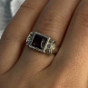 925 Sterling Silver Amber & Marcasite Ring Size 6.5