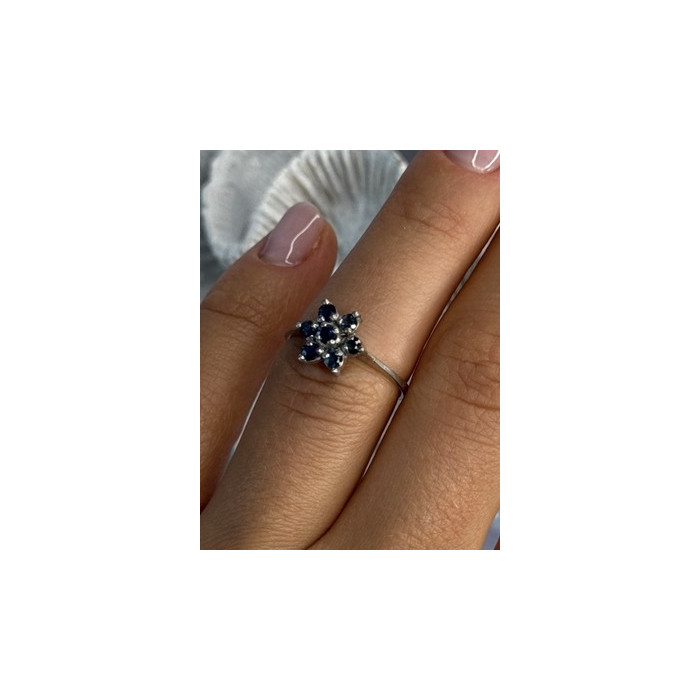 925 Sterling Silver Sapphire Flower Ring Size 6