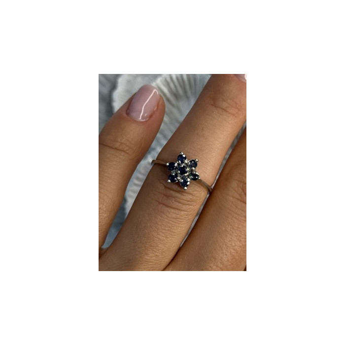 925 Sterling Silver Sapphire Flower Ring Size 6