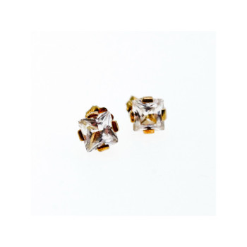 925 Sterling Silver Gold Plated White Topaz Stud Earrings Italy