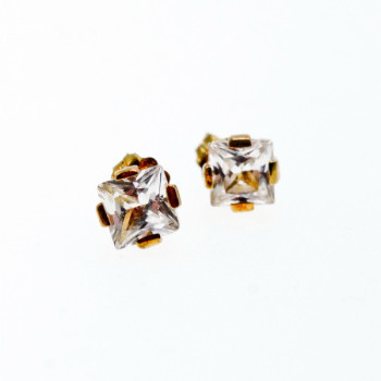 925 Sterling Silver Gold Plated White Topaz Stud Earrings Italy