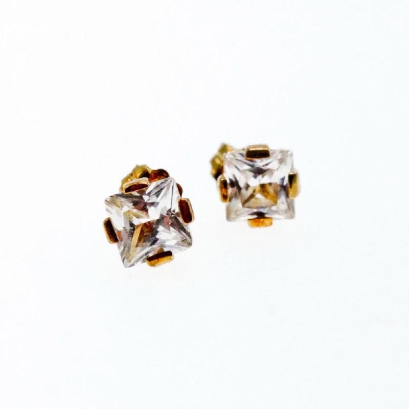 925 Sterling Silver Gold Plated White Topaz Stud Earrings Italy