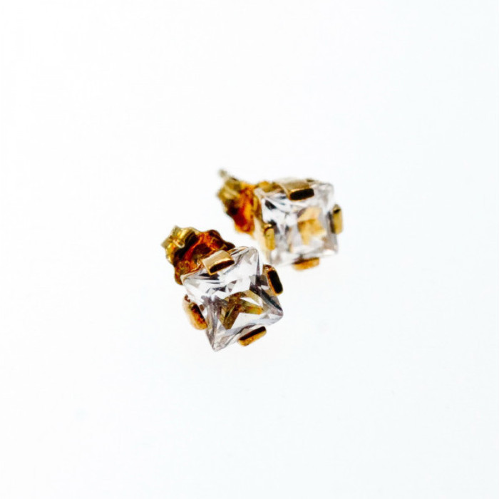 925 Sterling Silver Gold Plated White Topaz Stud Earrings Italy