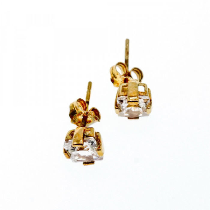 925 Sterling Silver Gold Plated White Topaz Stud Earrings Italy