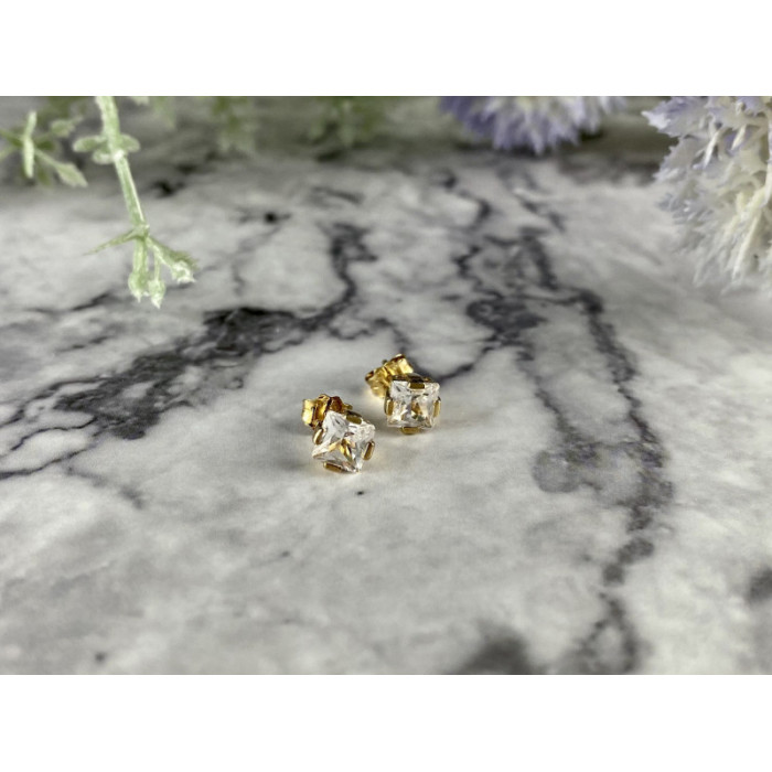 925 Sterling Silver Gold Plated White Topaz Stud Earrings Italy