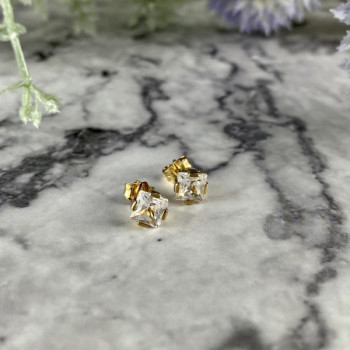 925 Sterling Silver Gold Plated White Topaz Stud Earrings Italy