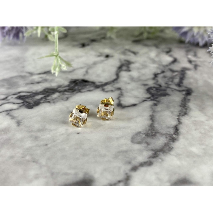 925 Sterling Silver Gold Plated White Topaz Stud Earrings Italy
