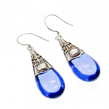 Vintage 925 Sterling Silver Jewelry Glass Earrings