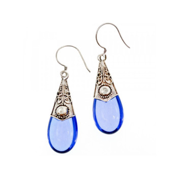 Vintage 925 Sterling Silver Jewelry Glass Earrings