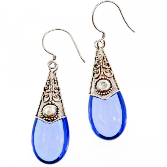 Vintage 925 Sterling Silver Jewelry Glass Earrings