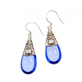 Vintage 925 Sterling Silver Jewelry Glass Earrings