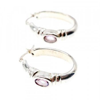 925 Sterling Silver Amethyst Classic Hoop Earrings