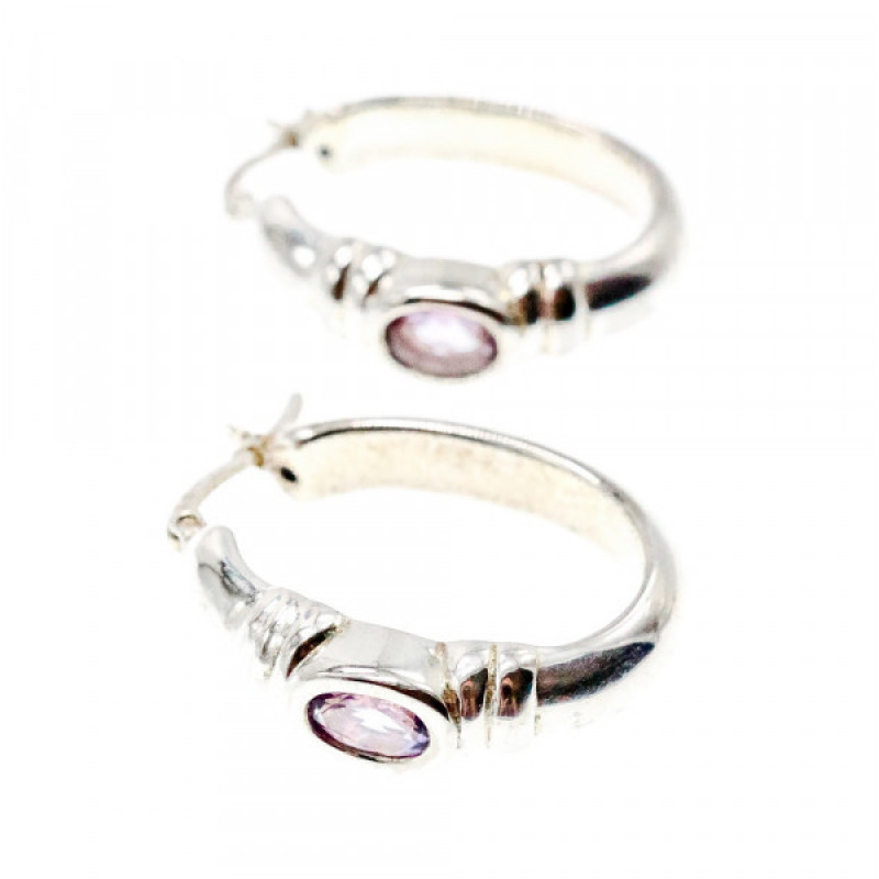 925 Sterling Silver Amethyst Classic Hoop Earrings