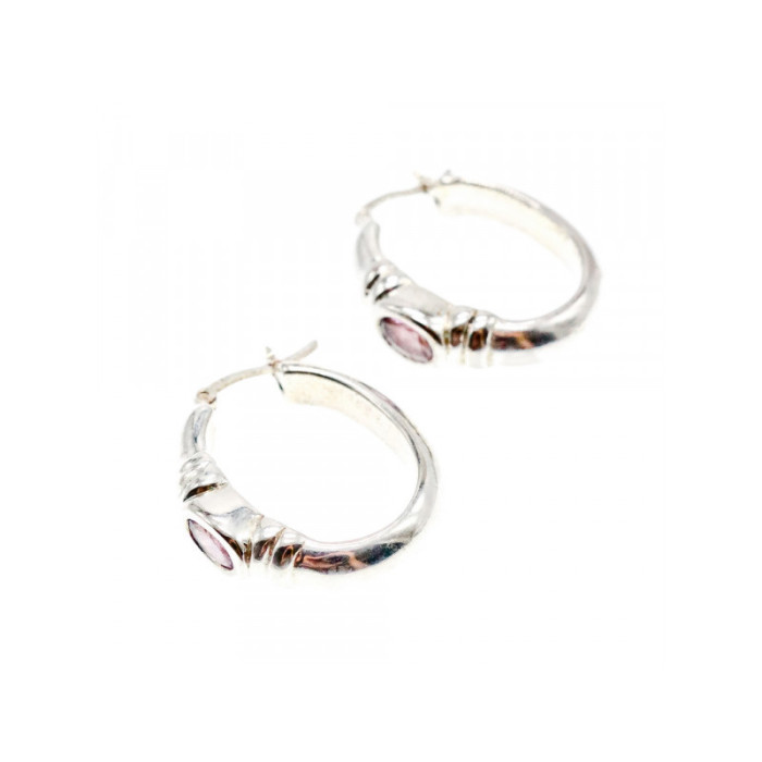 925 Sterling Silver Amethyst Classic Hoop Earrings