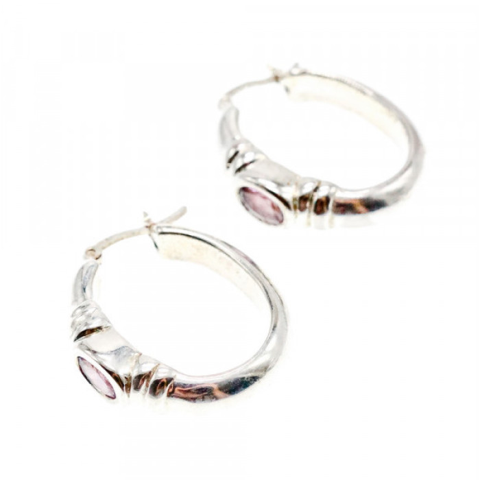 925 Sterling Silver Amethyst Classic Hoop Earrings