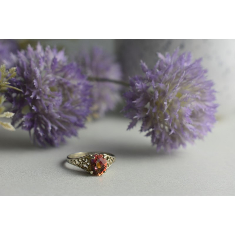 925 Sterling Silver Pink Spinel Ring Size 8