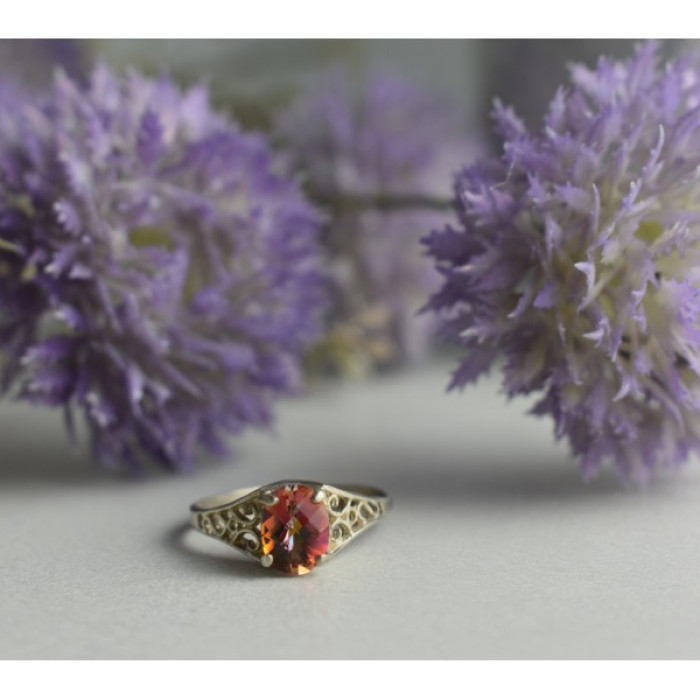 925 Sterling Silver Pink Spinel Ring Size 8