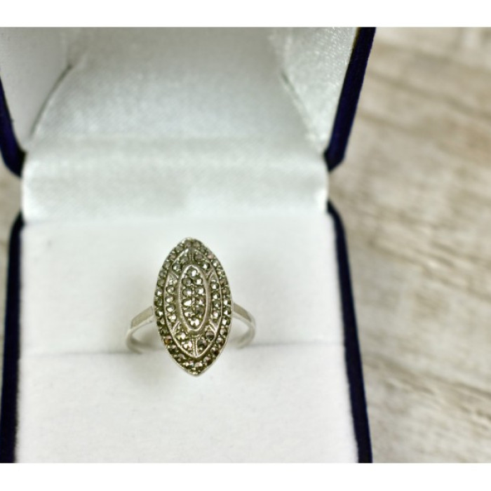 925 Sterling Silver Marcasites Ring Size 6.5