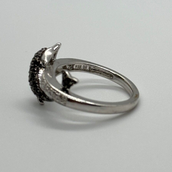 925 Sterling Silver Marcasite & CZ Dolphin Ring Size 6