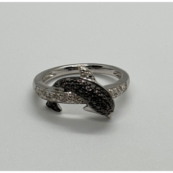 925 Sterling Silver Marcasite & CZ Dolphin Ring Size 6