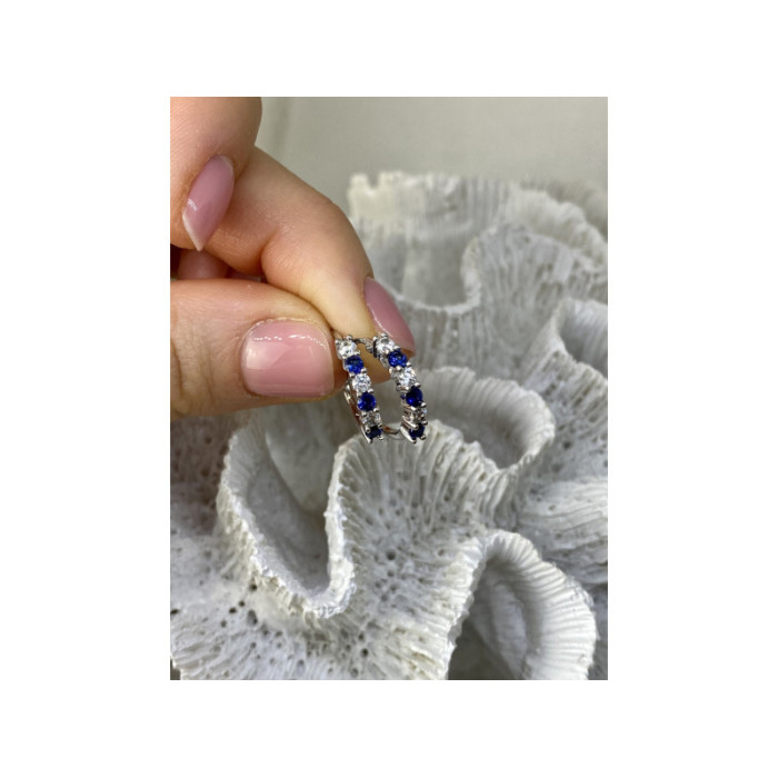 925 Sterling Silver Blue & White CZ Earrings