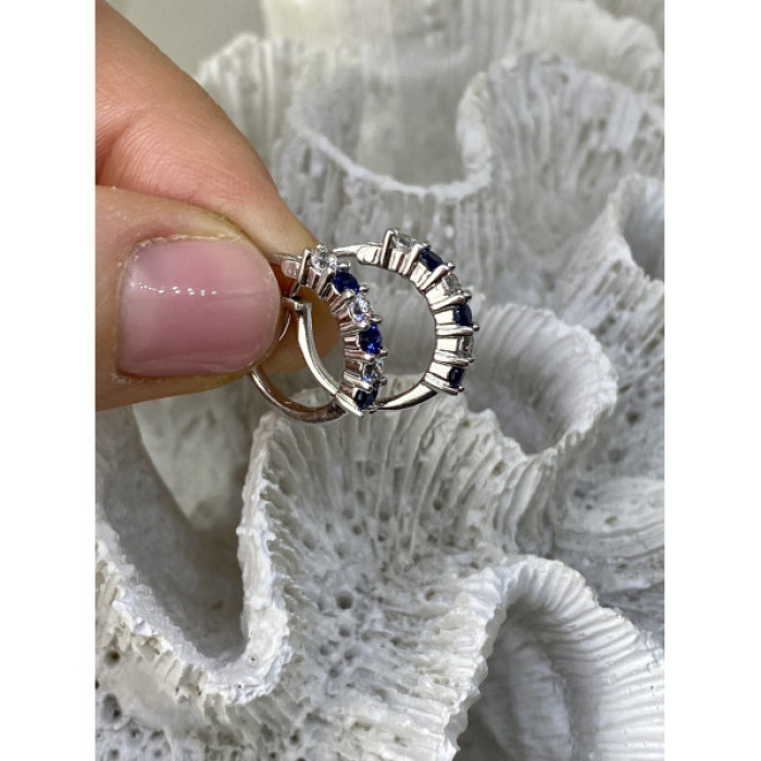 925 Sterling Silver Blue & White CZ Earrings