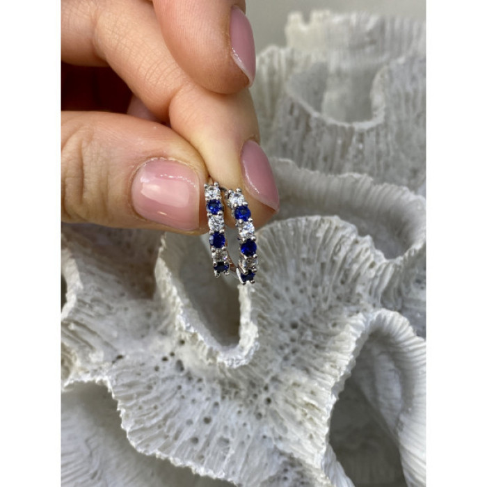 925 Sterling Silver Blue & White CZ Earrings
