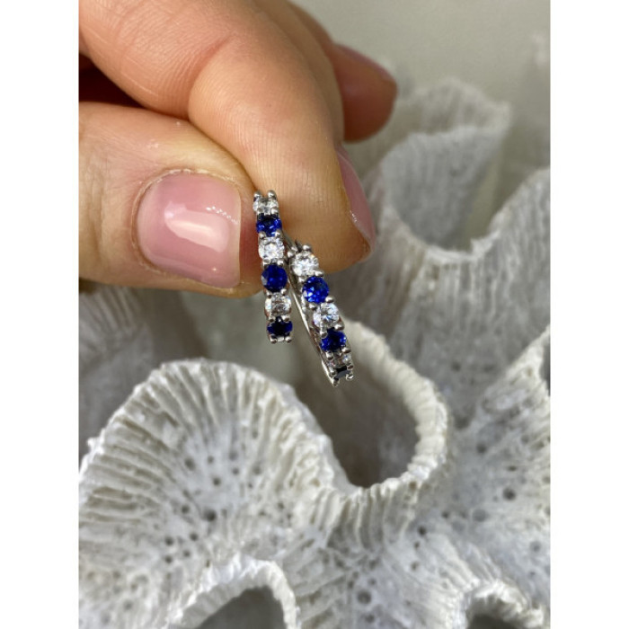 925 Sterling Silver Blue & White CZ Earrings