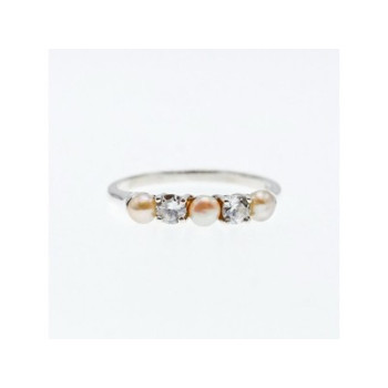 925 Sterling Silver Pearls & CZ Ring Size 10.5