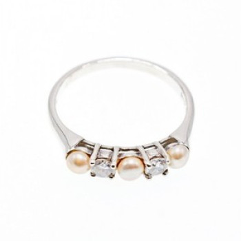 925 Sterling Silver Pearls & CZ Ring Size 10.5