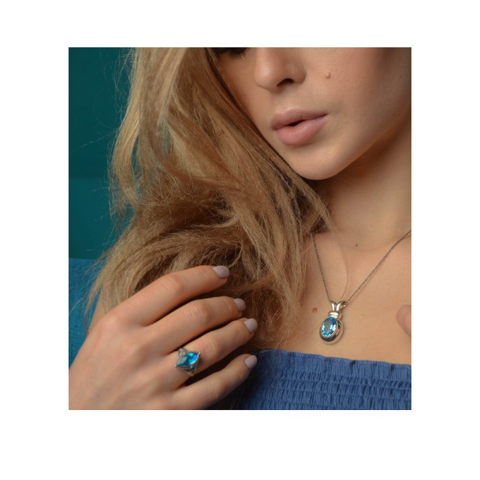 925 Sterling Silver Aquamarine Ring Size 6.5