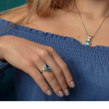 925 Sterling Silver Aquamarine Ring Size 6.5