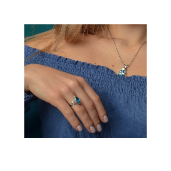 925 Sterling Silver Aquamarine Ring Size 6.5