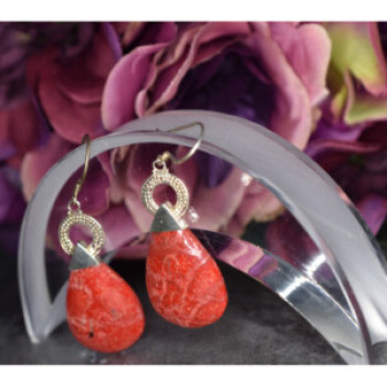 Vintage 925 Sterling Silver Red Jasper Earrings