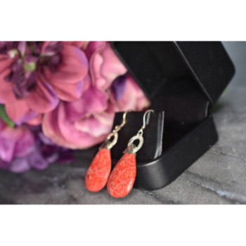 Vintage 925 Sterling Silver Red Jasper Earrings