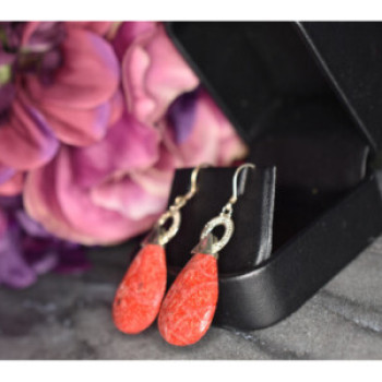 Vintage 925 Sterling Silver Red Jasper Earrings